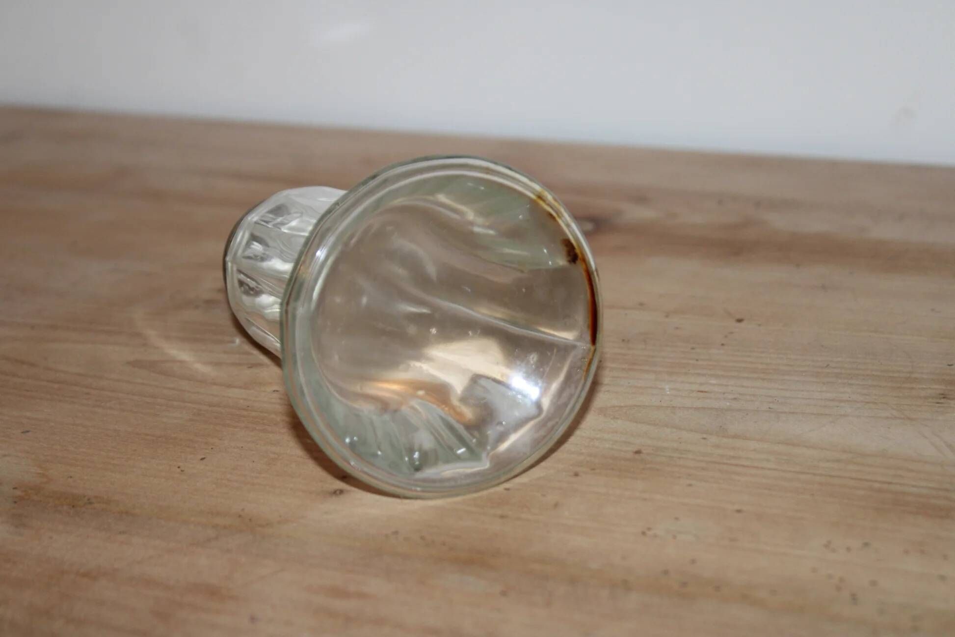 Vintage striped glass and patinated metal oil serving utensil.