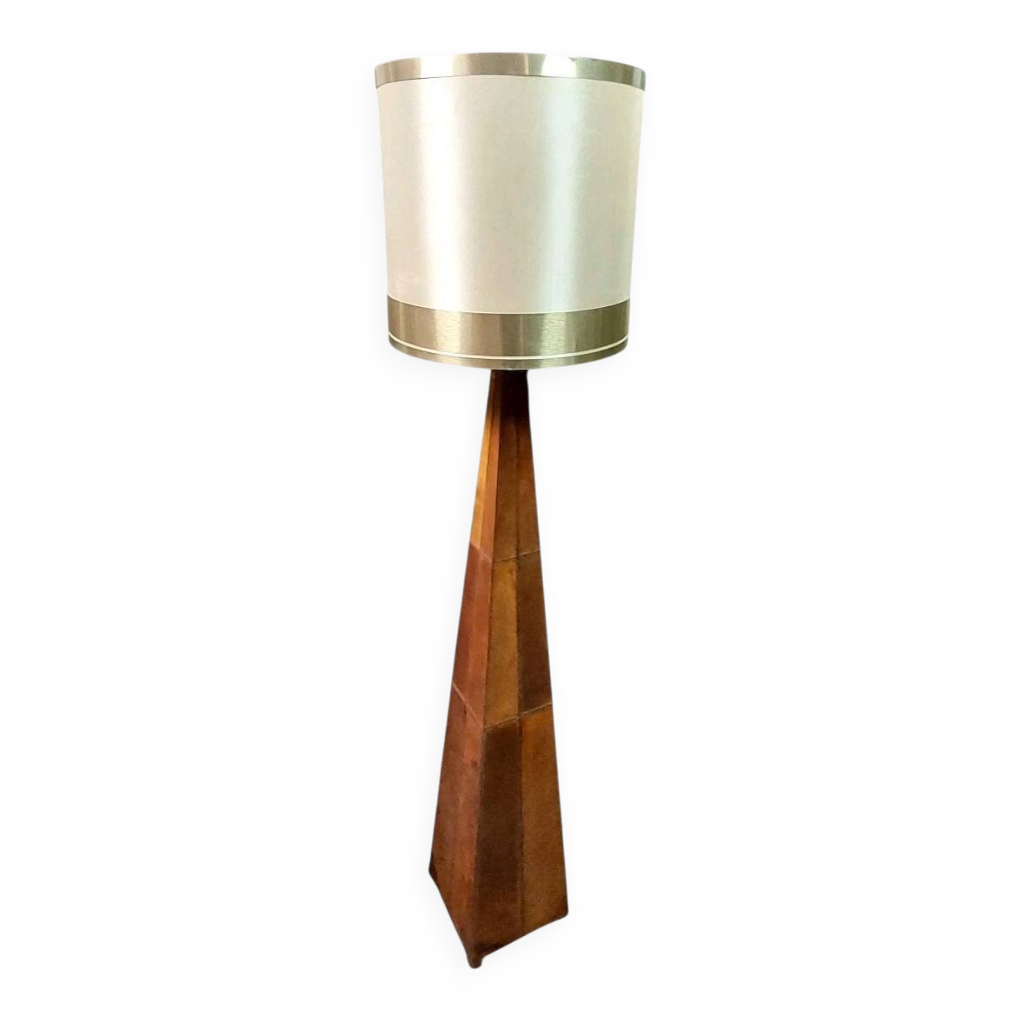 Vintage 80s design floor lamp in leather and brass.