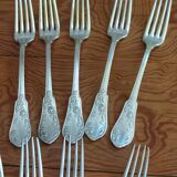 9 silver-plated Art Nouveau forks 1900-1920 with daisy decoration