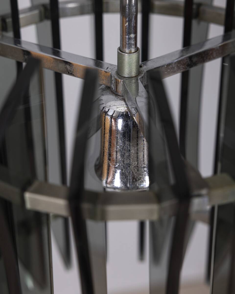 Vintage 1960s chandelier in metal and smoked glass by Veca design