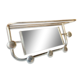 Vintage aluminum wall coat rack with mirror