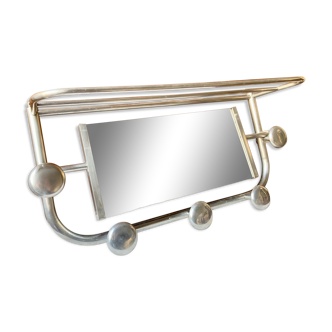Vintage aluminum wall coat rack with mirror
