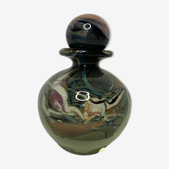 Flacon boule verre polychrome signé XXème Luzoro Michèle