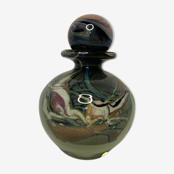 LUZORO (Michèle), Polychrome glass ball bottle signed XXth
