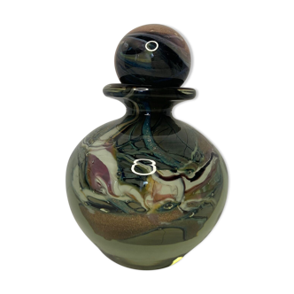LUZORO (Michèle), Polychrome glass ball bottle signed XXth