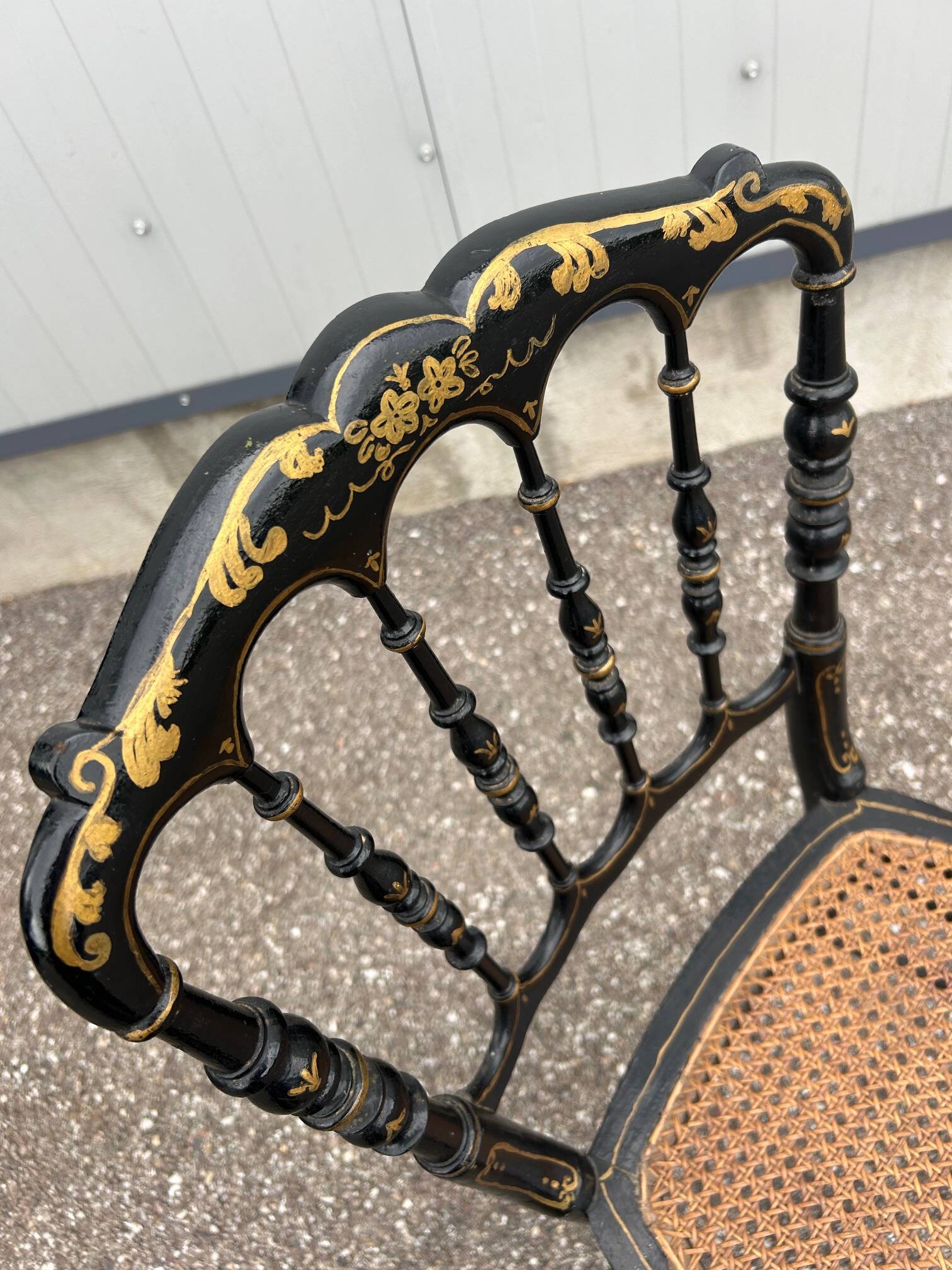 Napoleon III chair in blackened wood and cane