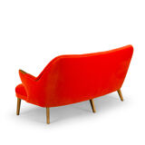 Canapé 3 places en velours orange du milieu du siècle retapissé de CFC Silkeborg, années 1960