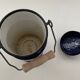 Blue enamelled milk jug