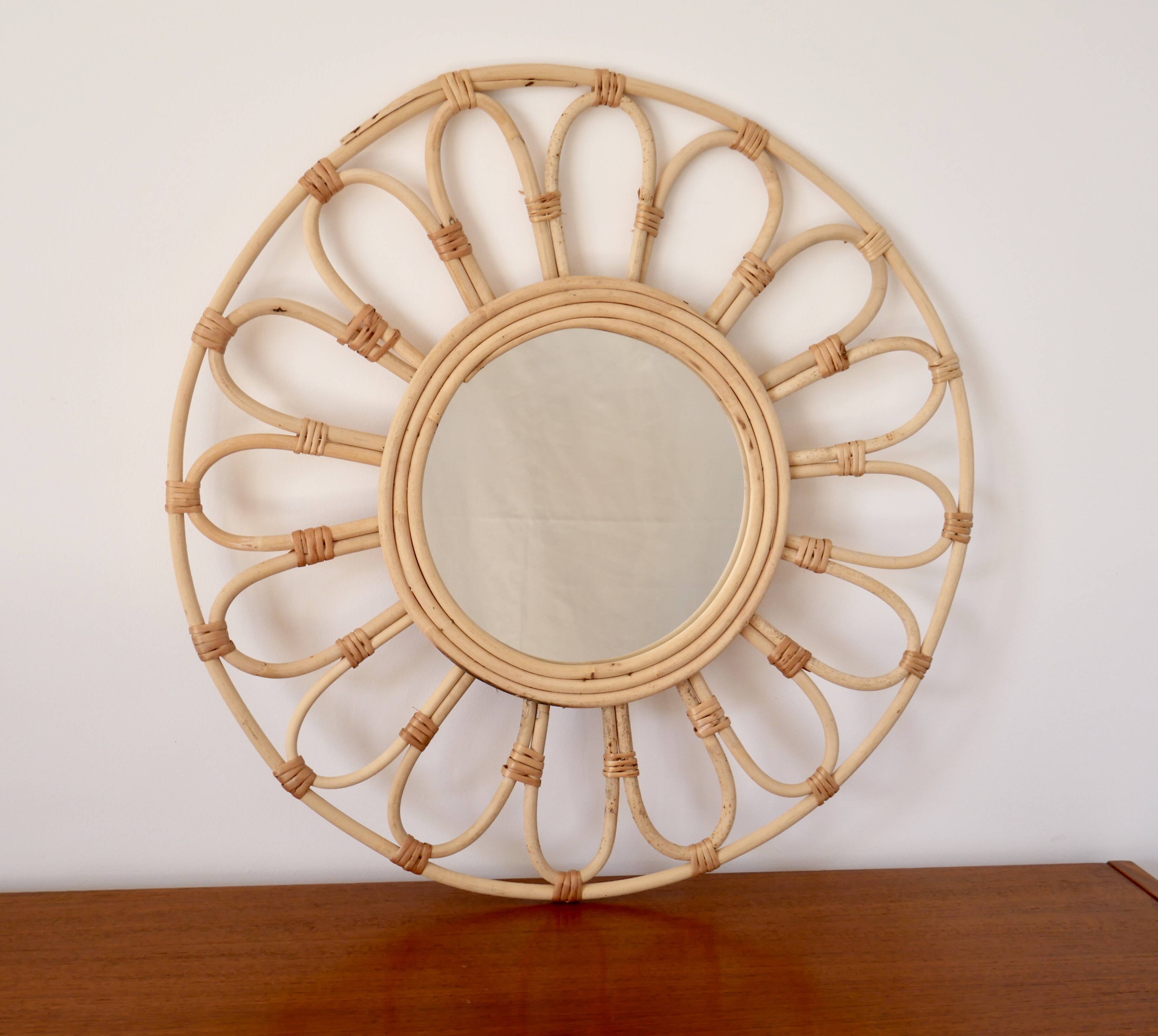 Vintage rattan and bamboo sun mirror
