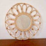 Vintage rattan and bamboo sun mirror