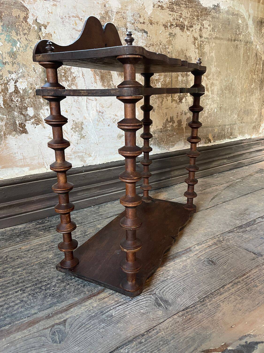 19th Century Original French Bobbin Turned Wooden Shelving Unit, Two Tier D