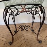 Table baroque en verre et fer forgé