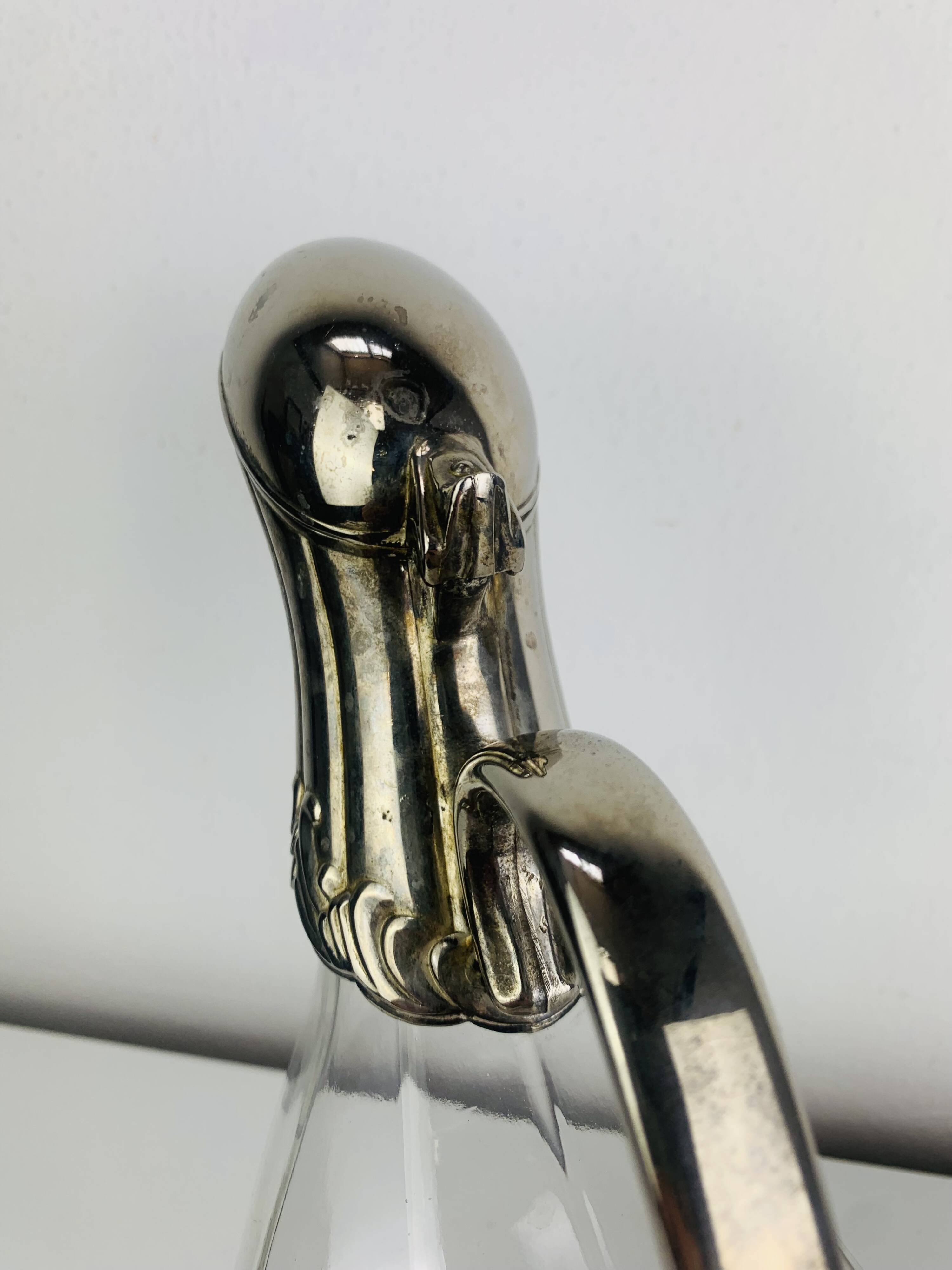 Silver-plated wine carafe jug, duck