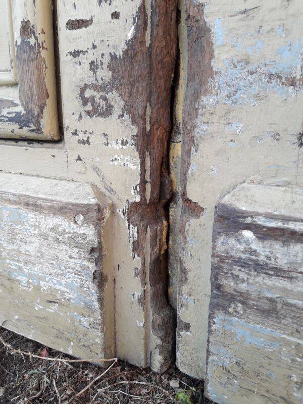 19th century double arched entrance door in oak with grilles and old glass