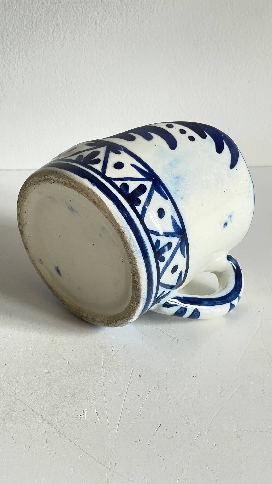 Blue ceramic hand candle holder vintage craft
