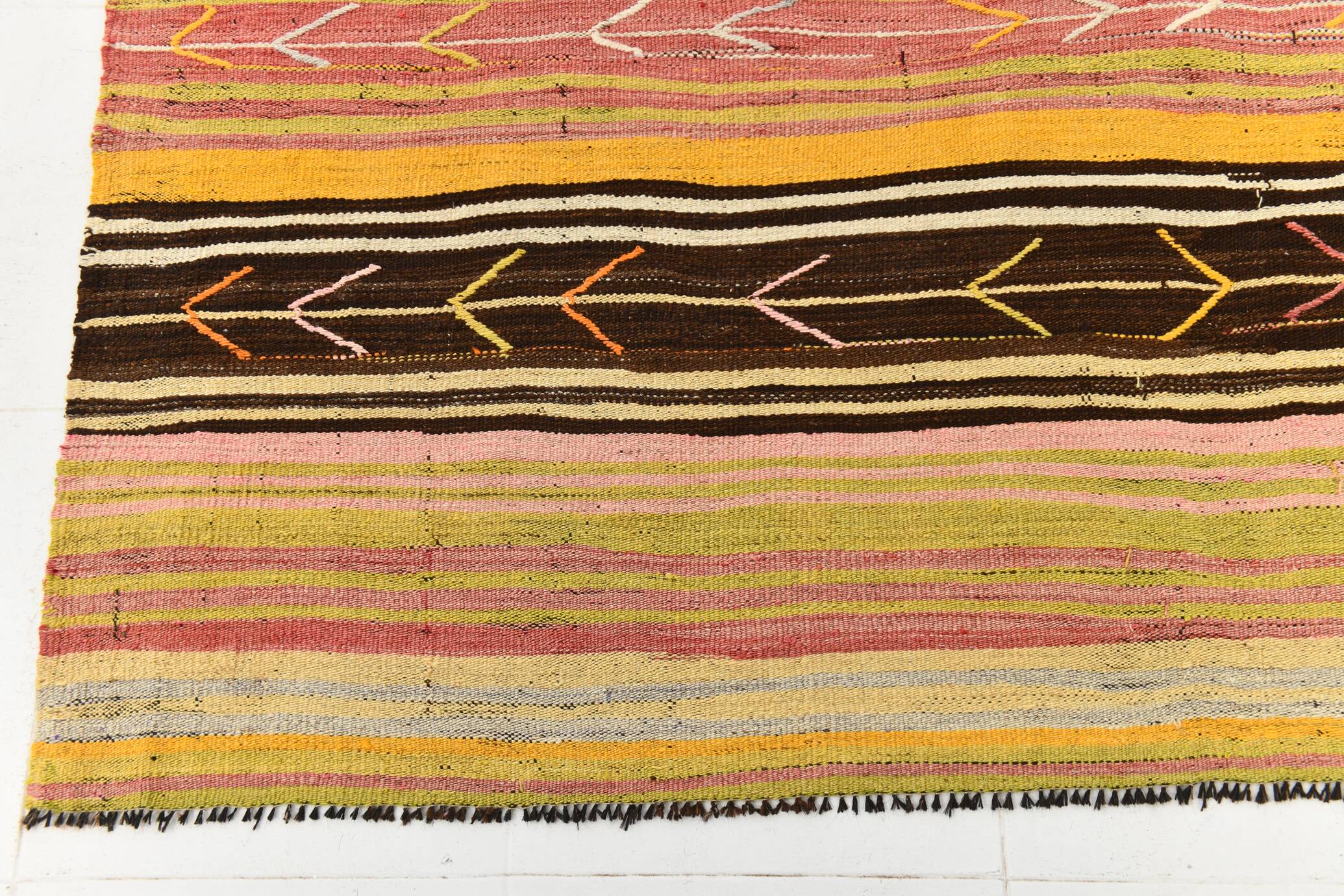 10x11 Yellow & Brown Ethnic Vintage Kilim Rug, 326x350Cm