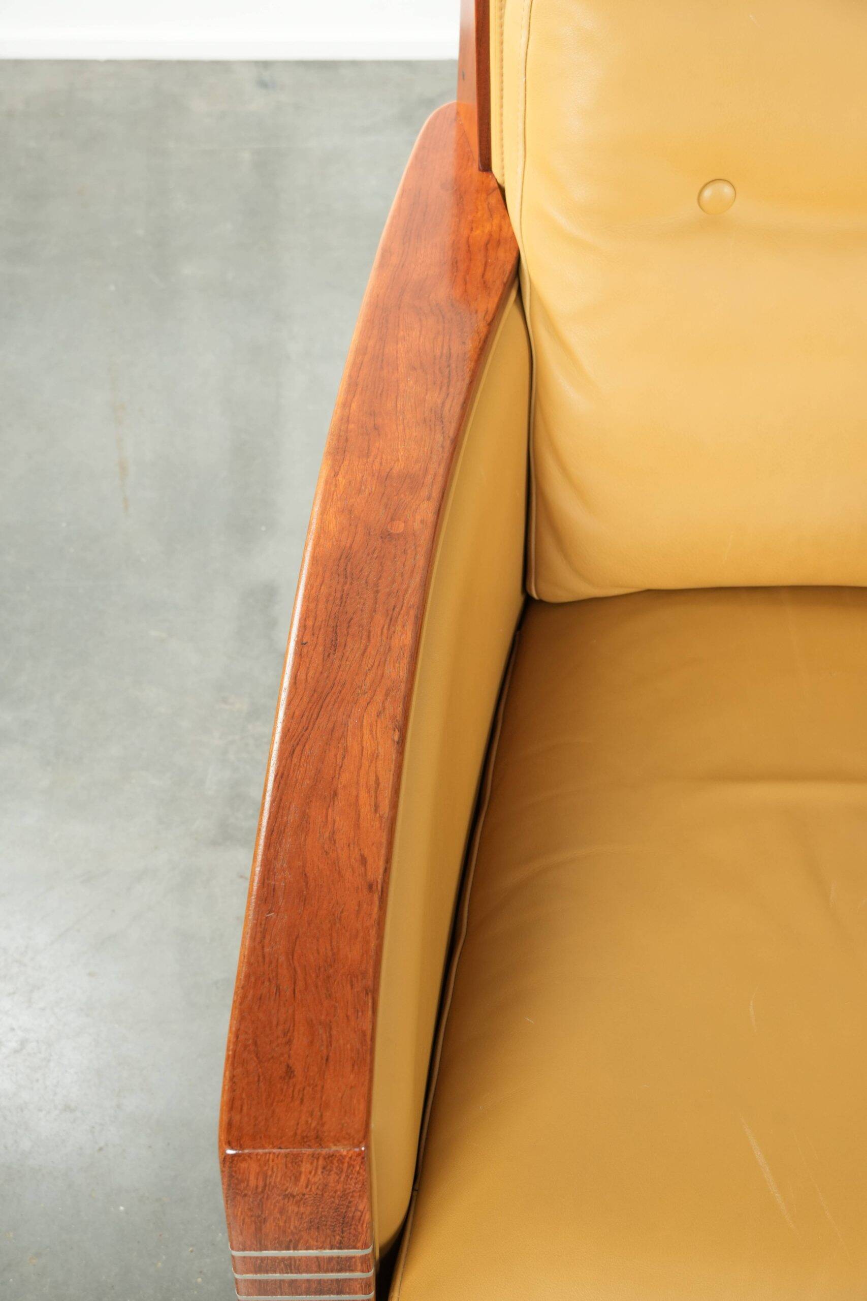 Set of two beautiful yellow cowhide Art Deco design armchairs