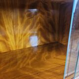 1940s Art Decò dressing table in blond walnut with sliding glass