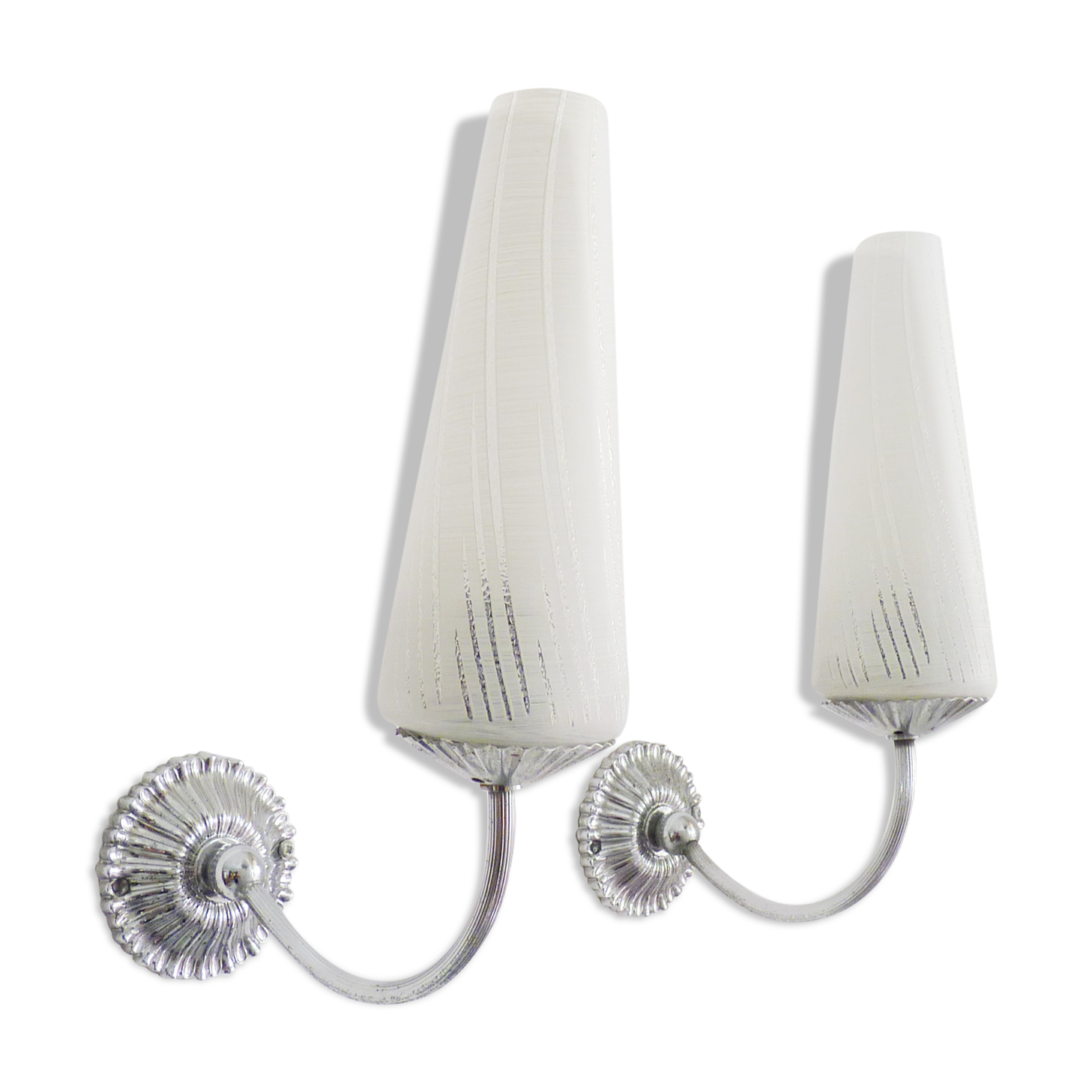 Paire d'appliques murales vintage en métal avec tube en verre 1970