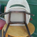 Chaise moumoute pieds carrés bout laiton années 60
