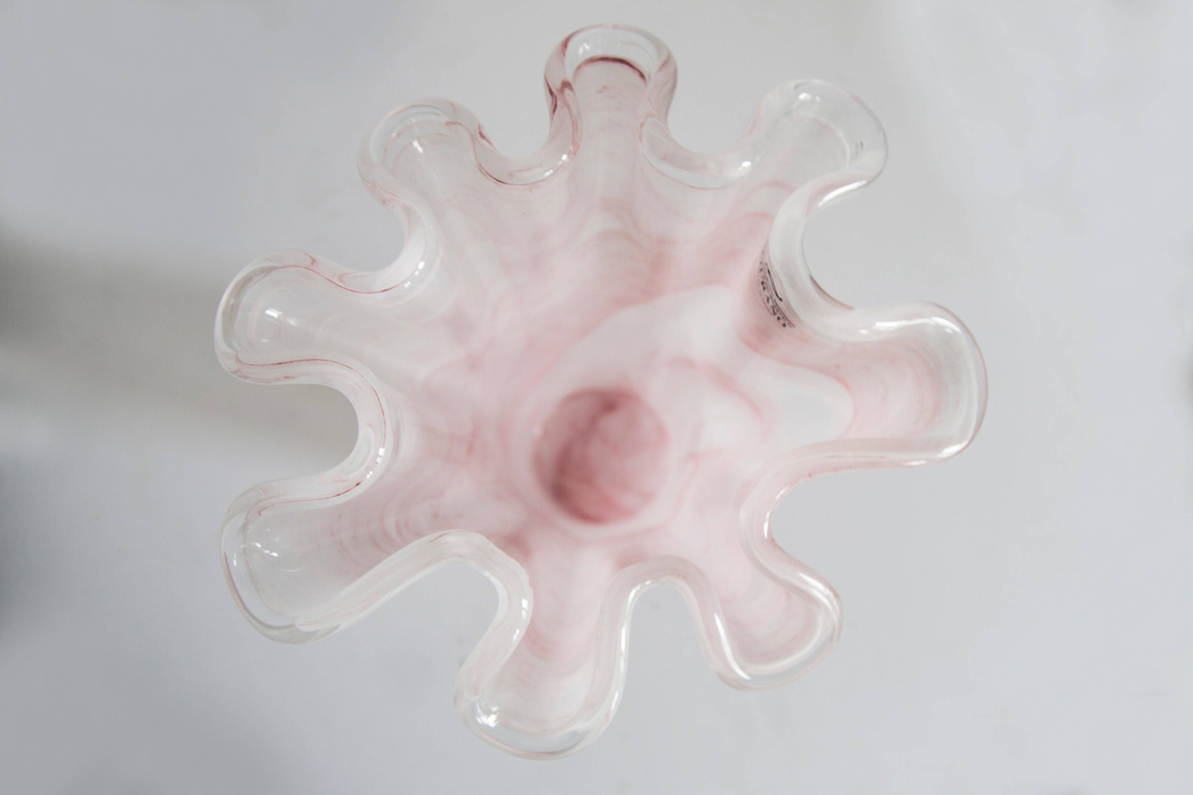 Vintage light pink baby vase mid-century in thick Murano glass, Italy, 2000s.