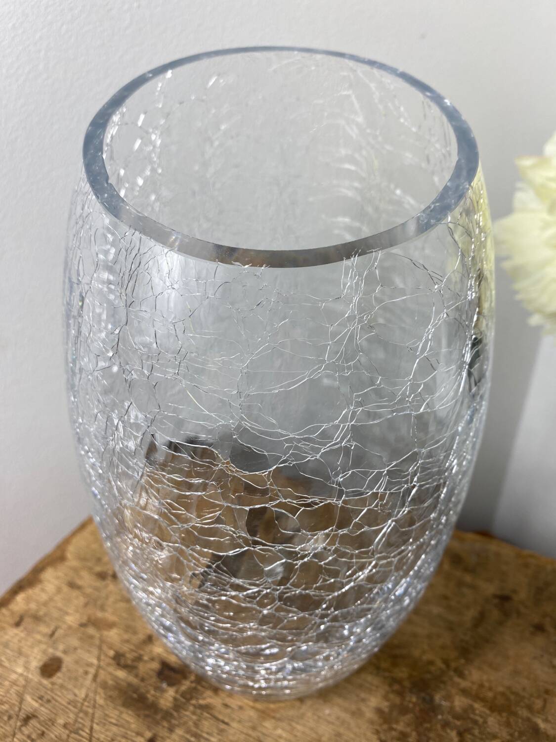 Crackle glass vase and candle holders