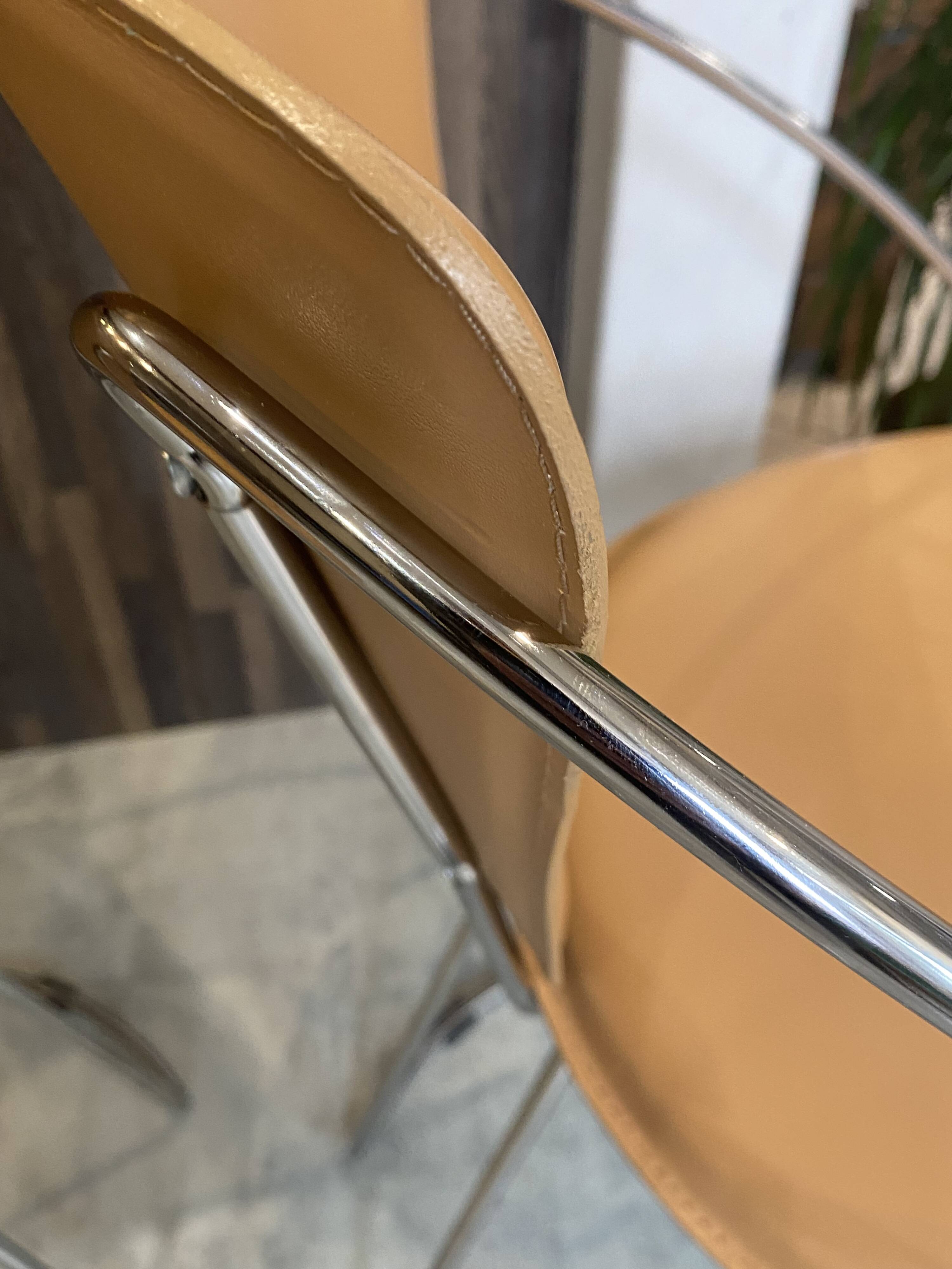 Set of 4 Linda armchairs by Arrben in camel leather with a chrome frame.