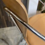 Set of 4 Linda armchairs by Arrben in camel leather with a chrome frame.