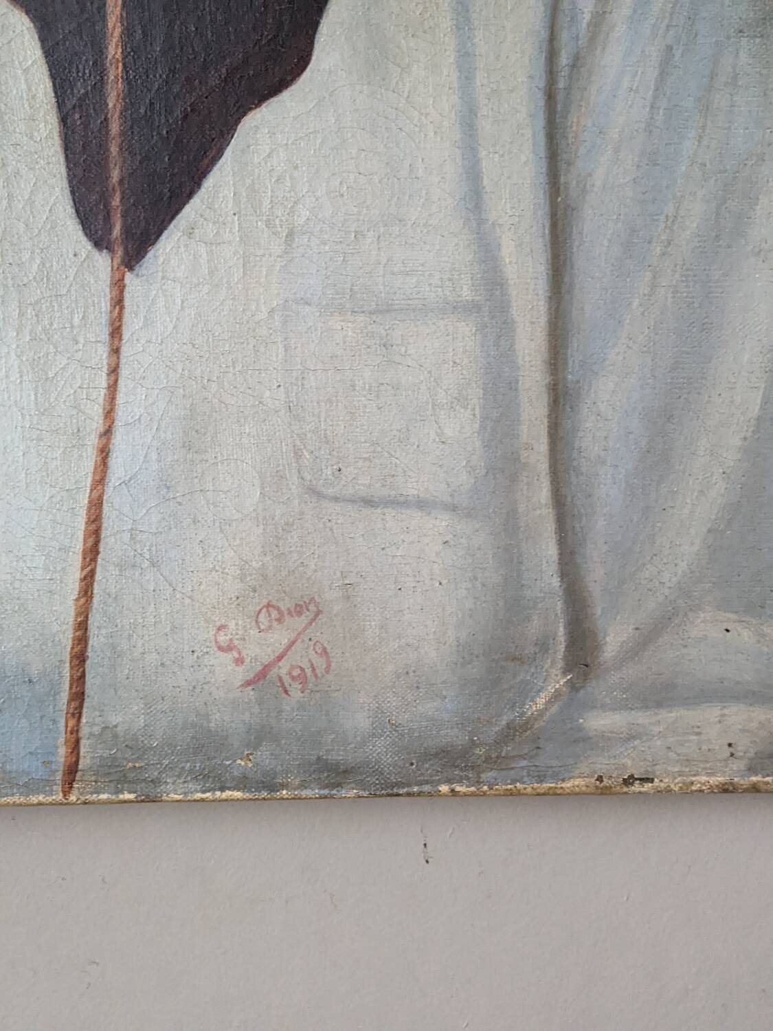 Antique painting, portrait, oil on canvas, bohemian country decor