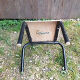 Chaise enfant style mullca tube metal noir + assise & dossier bois vintage #a663
