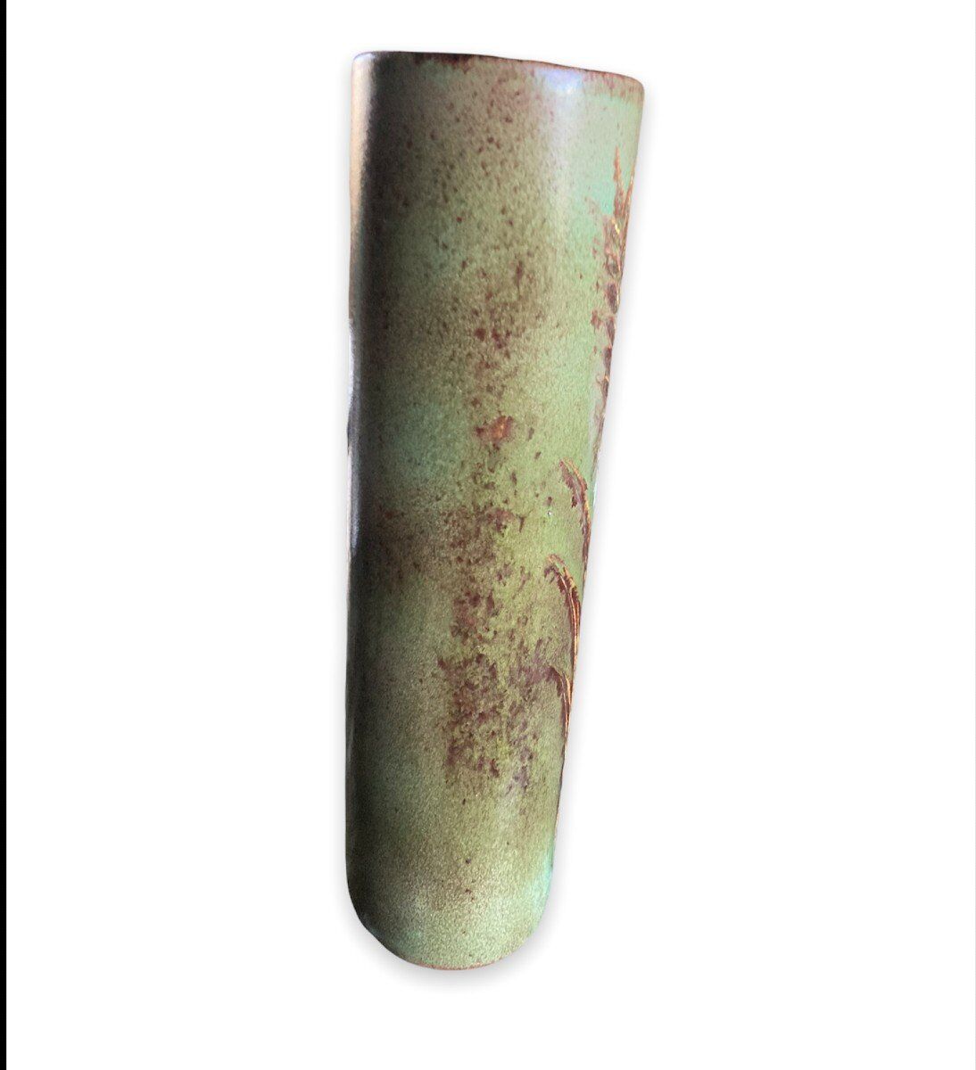 Vase rouleau fond vert midcentury, La Poterie PÉrigourdine