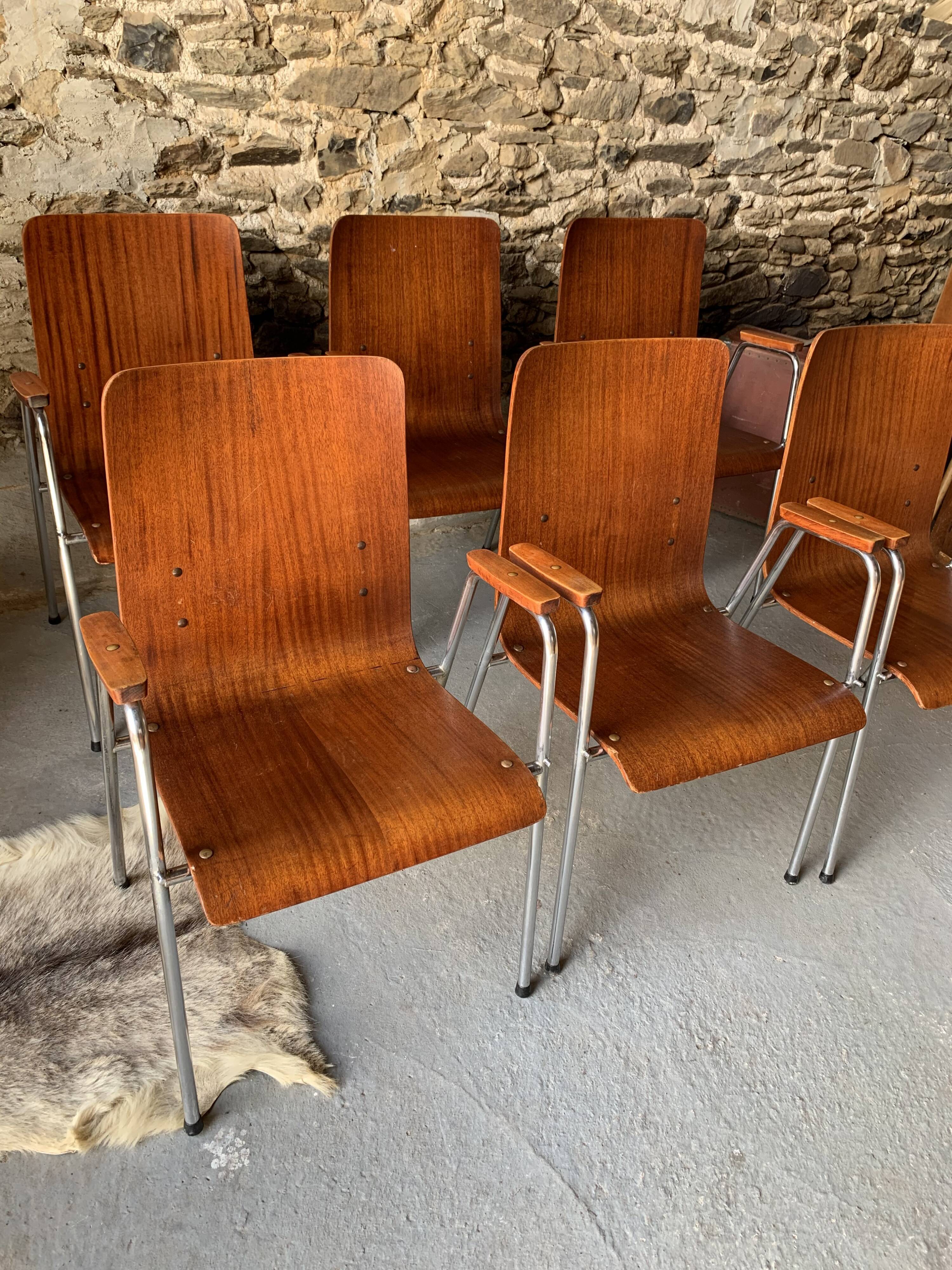 Set of 6 armchairs - Wood & metal -