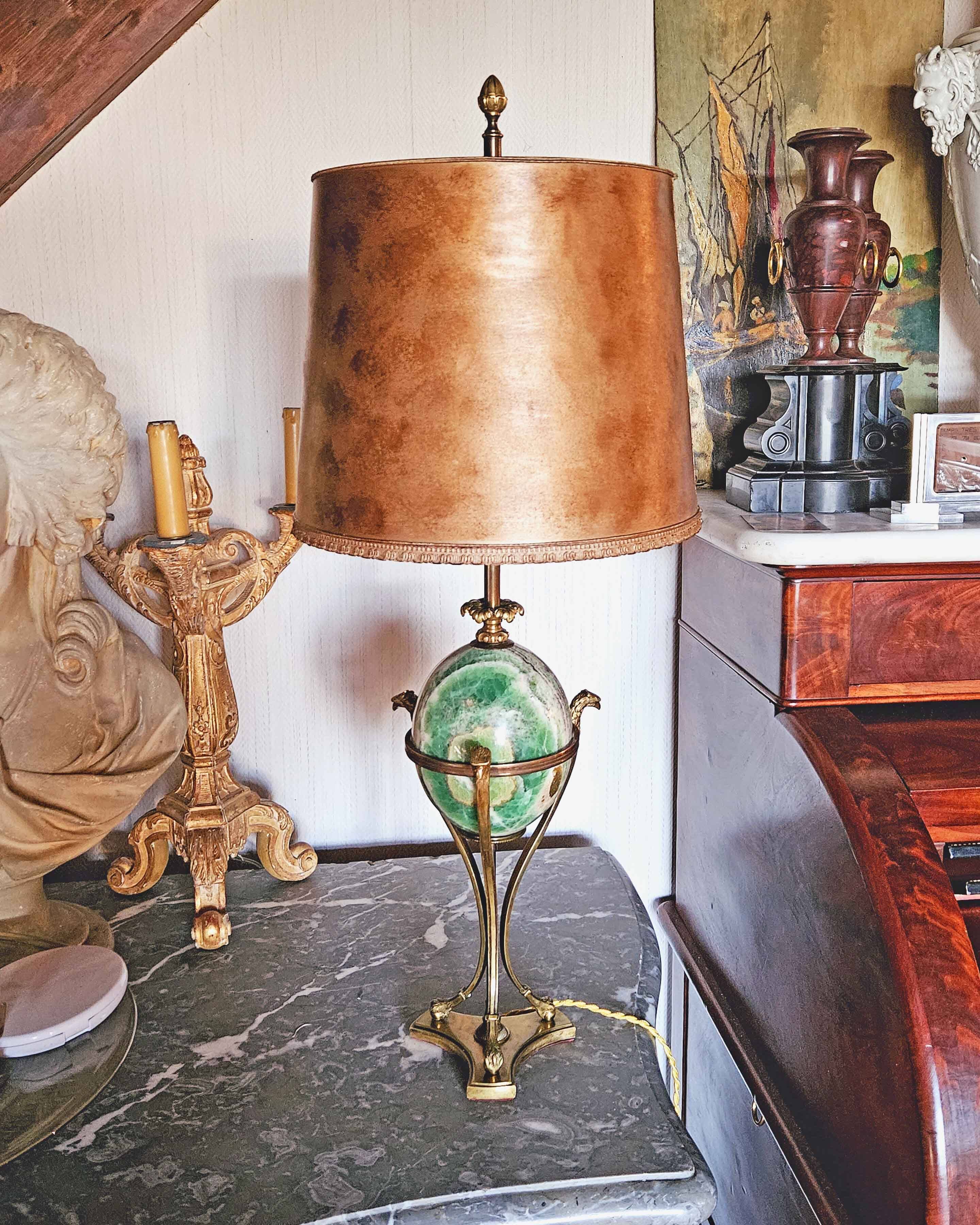 Neoclassical Bronze & Fluor Spar Lamp Signed Maison Charles