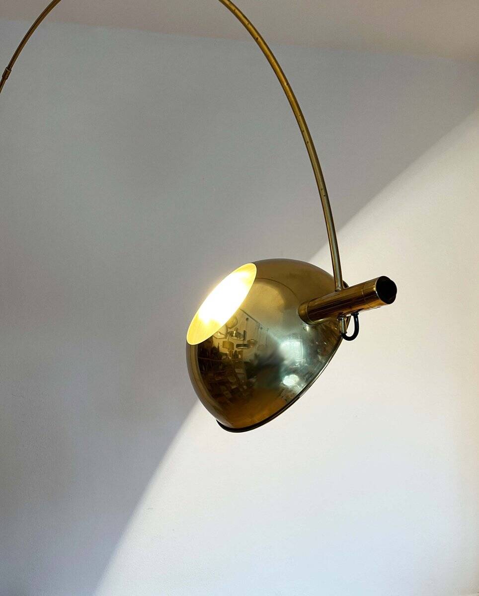 German Postmodern Vintage Brass Arc Floor Lamp with Clamp Rod attributed to Florian Schulz, 1970s