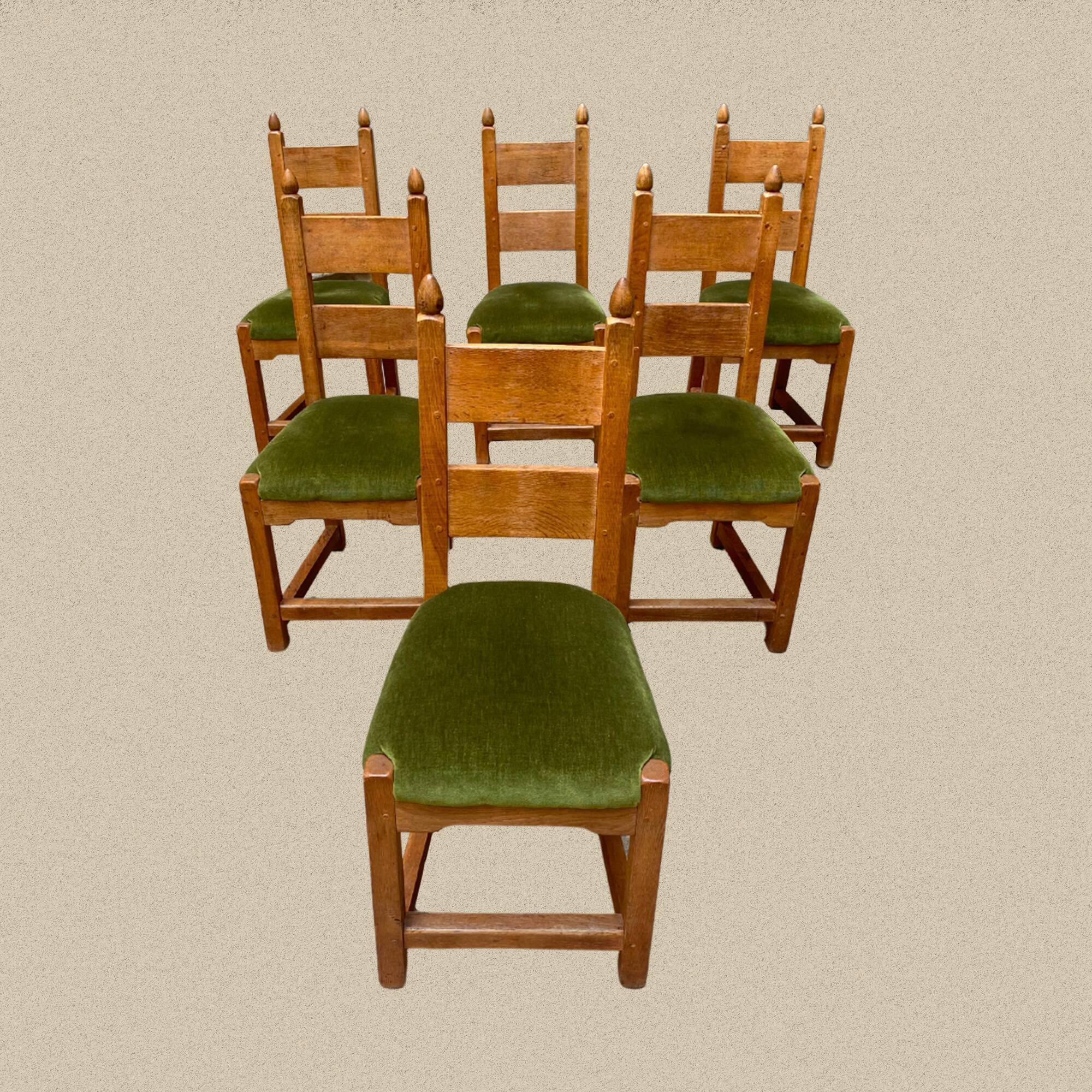 Set of 6 brutalist chairs green velvet