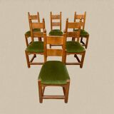 Set of 6 brutalist chairs green velvet