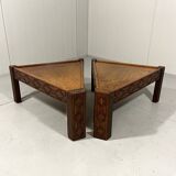 Brutalist triangular shaped oak coffee side tables 1970’s