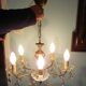 Suspension 5 lights, gold metal, glass cups with glass grapevines