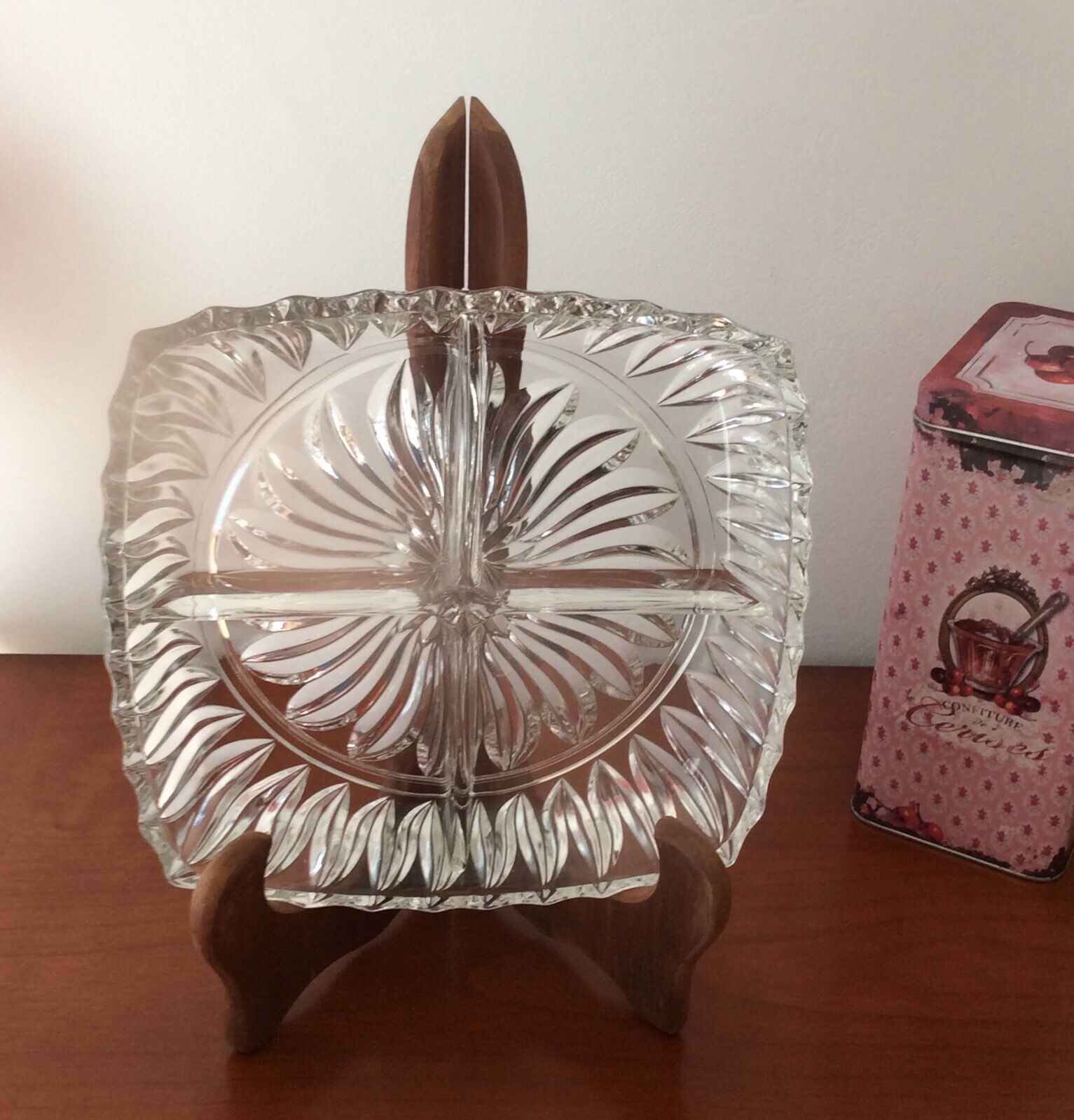 Old 4-compartment dish, servant, very thick glass vintage