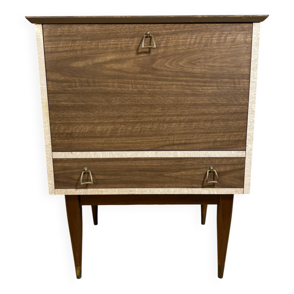 Cabinet de bar cocktail en teck et stratifié rétro des années 50-60