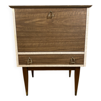 Cabinet de bar cocktail en teck et stratifié rétro des années 50-60