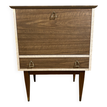 Cabinet de bar cocktail en teck et stratifié rétro des années 50-60