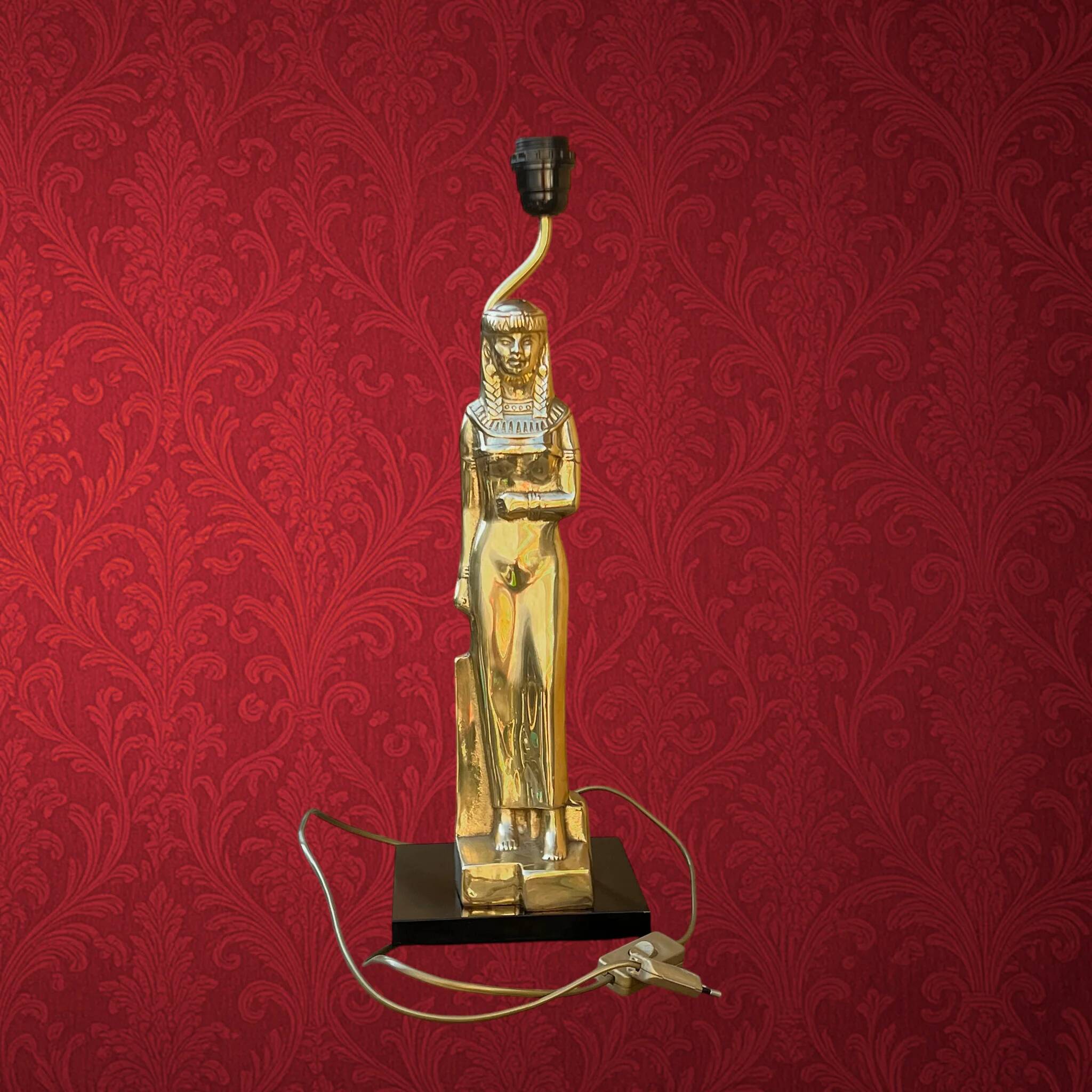 Massive table lamp of Egyptian woman in gilded metal – 1970s-1980s