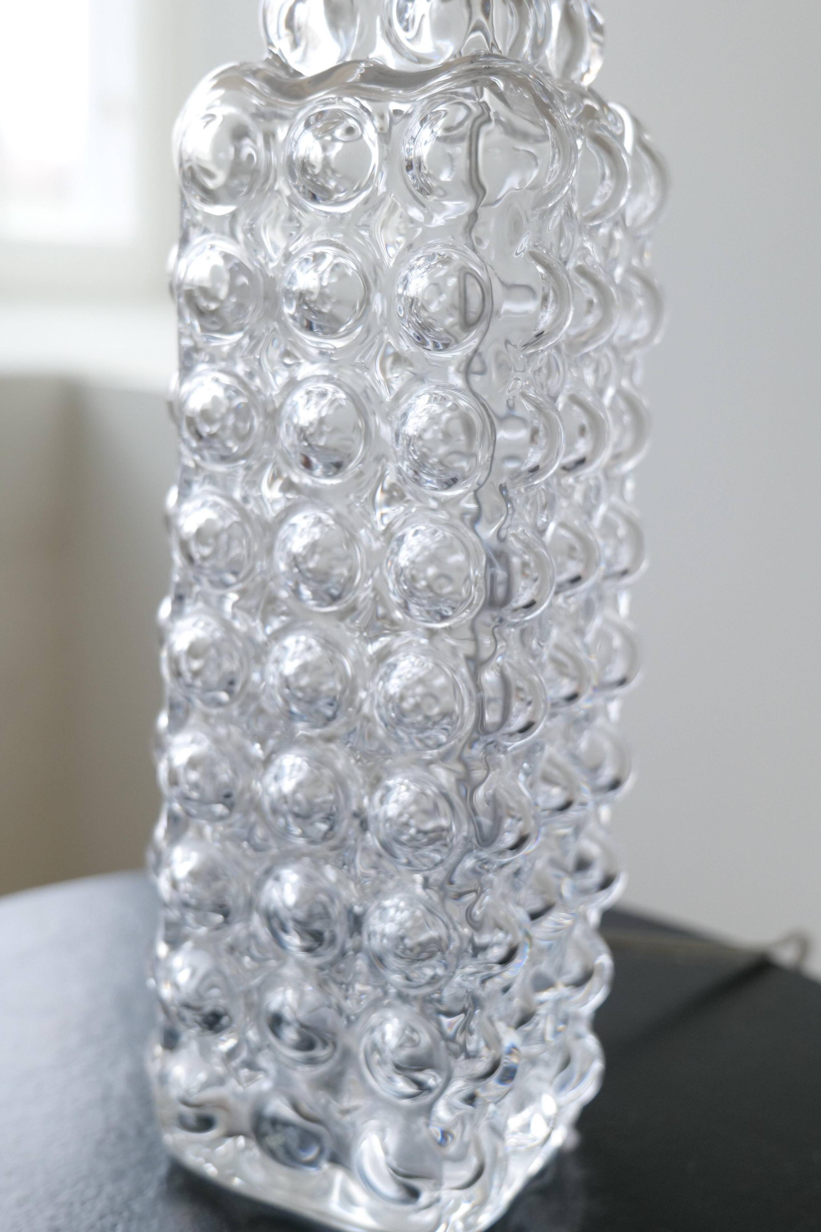 Rare Midcentury Modern crystal bubble table lamp by Orrefors Carl Fagerlund.
