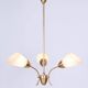 Mid-Century Chandelier in Brass and Frosted Glass, Czech, 1950s