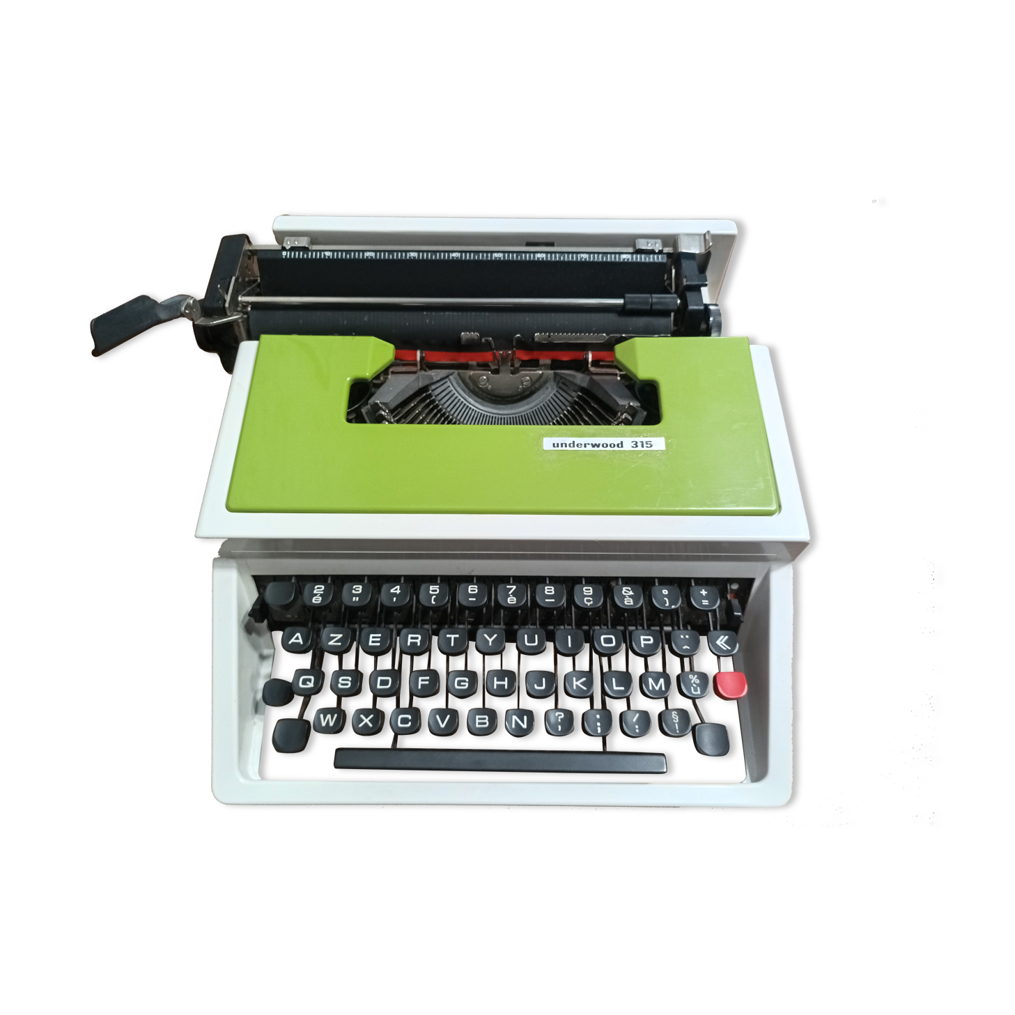 Green Underwood 315 typewriter with its briefcase