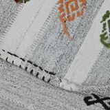 Vintage Turkish Kilim Rug 162x192 cm, Grey Stripes and Colorful Patterns