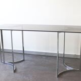 Console in smoked glass and chrome feet, 1970.