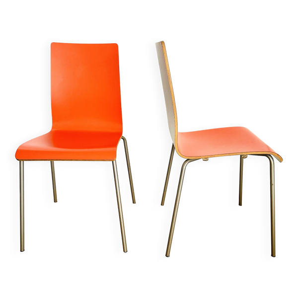 2 chaises bois acier bicolore orange rouge ciel Habitat cerca 1990