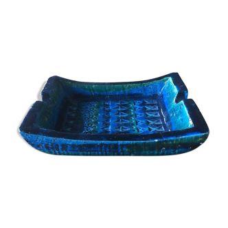 Full color blue enamelled stoneware ashtray